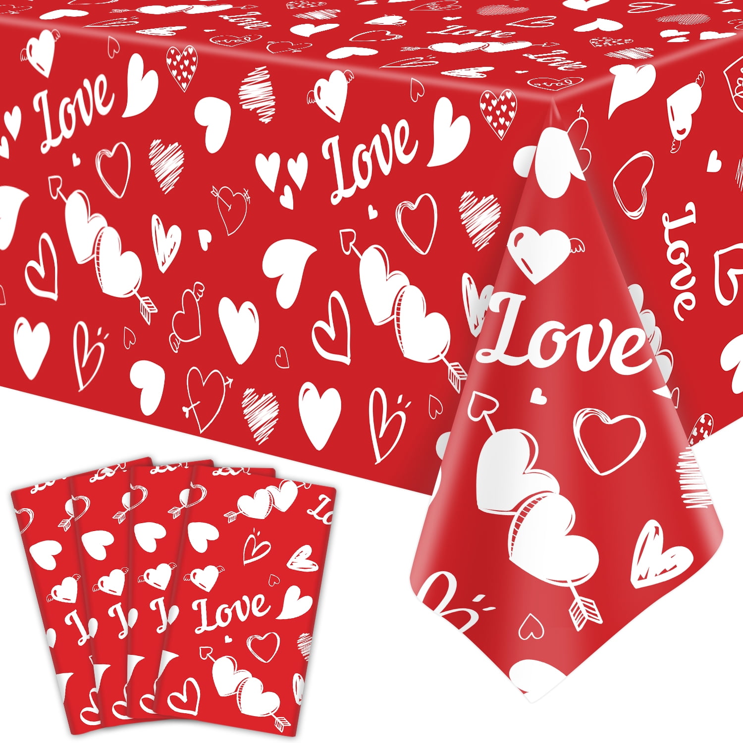 4 Pack Valentine's Day Tablecloth Valentine's Day Love Heart Table