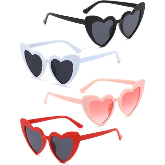 4 Pack Valentines Heart Shaped Sunglasses - Trendy  Eye Love Glasses,  Retro Sunglasses for Women