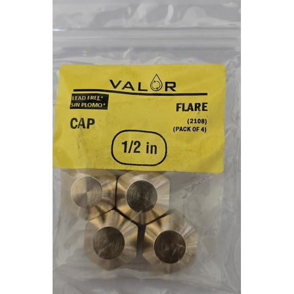 4 Pack- Valor 2108-4Y 1/2" OD Brass Female Flare Cap Hex Thread Socket Plug Gas Fittings