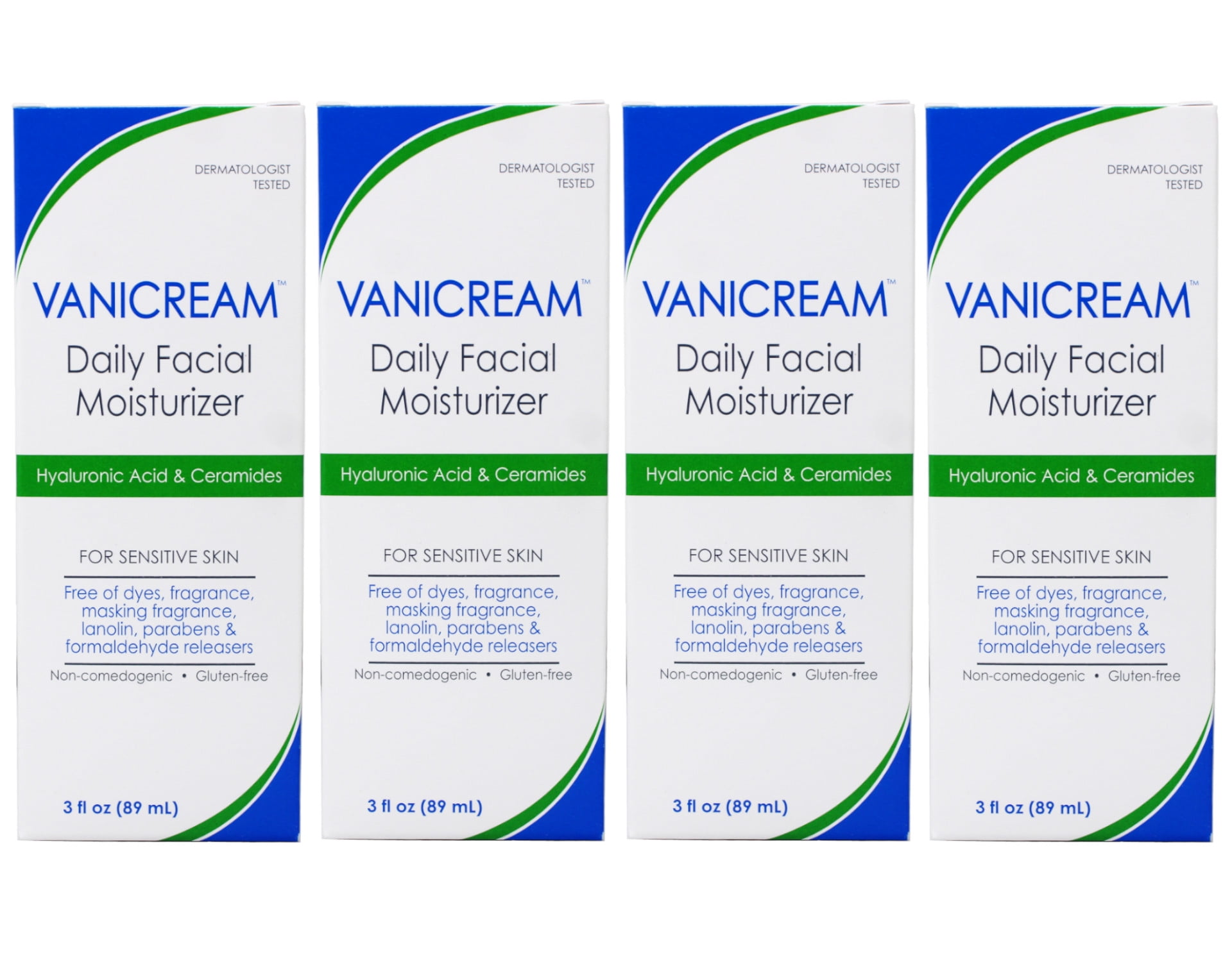 4 Pack - Vanicream Daily Facial Moisturizer For Sensitive Skin, Hyaluronic Acid & Ceramides 89 ml / 3 oz