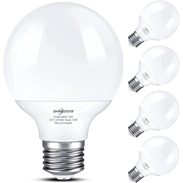 4Pack Vanity Light Bulbs for Bathroom, Warm White 2700K, LED Globe