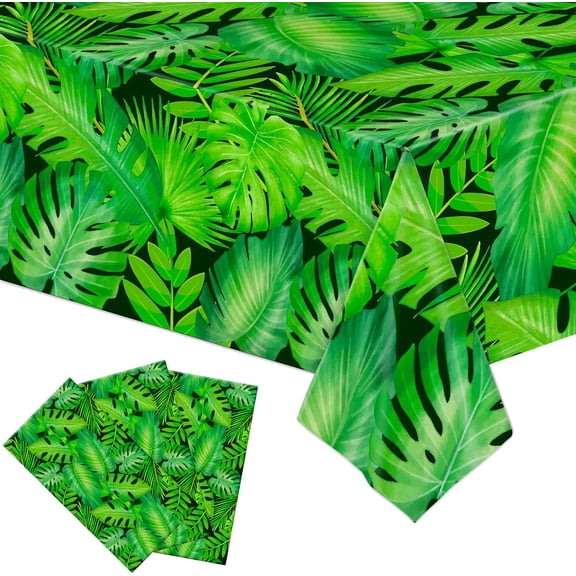4 Pack Vbs 2026 Rainforest Decorations Tablecloths 108  54 Inch Disposable Plastic Jungle Vacation Bible School Hawaiian Tropical Palm Leaf Tablecover for Sunday Luau Party Decor