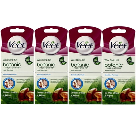 4 Pack - Veet Ready-To-Use Wax Strip Hair Remover Kit Sensitive Formula 20 Ct each