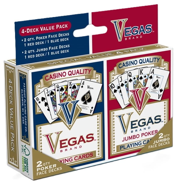4 Pack Jumbo Vegas Brand Playing Cards by Patriot Playing Card Company