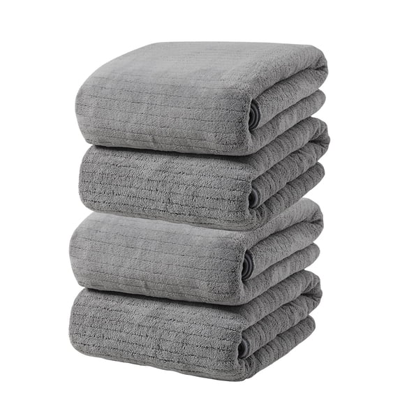 4 Pack Velvet Bath Towels 75x35cm for Adults - Super Absorbent Quick Dry Hair Towel - Soft Lightweight Beach Towel for Travel Gym Swimming Pool Camping - Striped Patterned Home Bathroom Towel