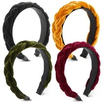 4 Pack Velvet Braided Headbands for Women, Wide, Non-Slip Padded Hair Accessories (4 Colors)
