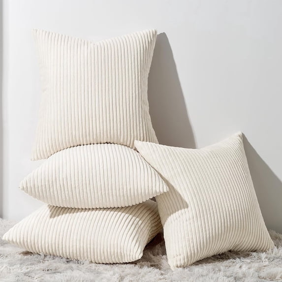18 x 18 Modern Boho Farmhouse Beige Decorative Pillow Covers, Double-Sided, Soft, Comfortable, 4 Count
