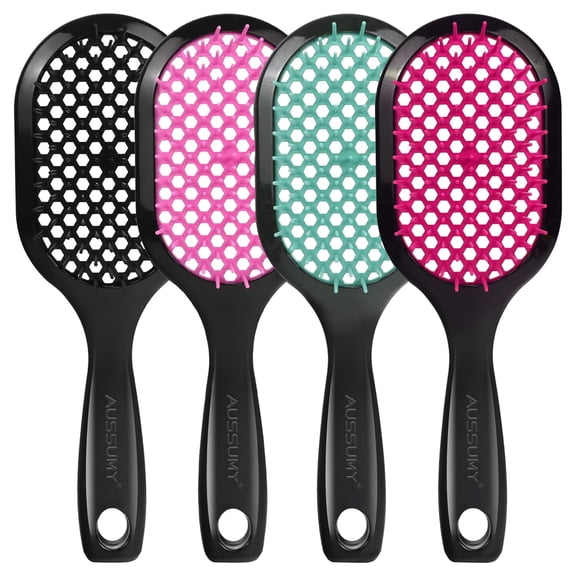 4 Pack Vented Detangling Hair Brush - Detangler Hairbrush with Soft Bristles for Effortless Tangle Free - Ideal for Wet Dry or Curly Damaged Hair for Women Men Kids