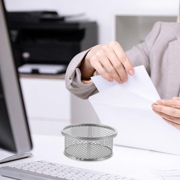 4-Pack Ventilated Metal Mesh Desk Organizer Cup with Stackable Design, Sturdy Wire Paper Clip Holder for Office Supplies Pins, Modern Caddy for Desktop Tidying Home Campus, Silver, By Cosmug