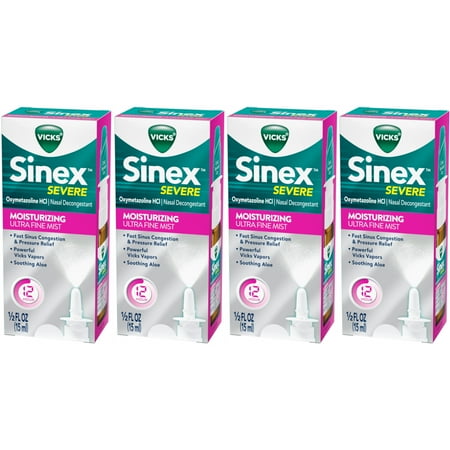 4 Pack Vicks Sinex Severe Moisturizing Aloe Ultra Fine Mist, 0.5 Ounces Each