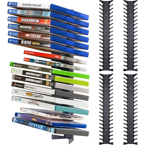 4 Pack Video Game Case Storage Wall Mount, Heavy-Duty Metal Game Case Holder Media Storage Shelves for PS, Xbox, Switch Game Organizer Display Stand, Holds Up to 72 Disc Boxes