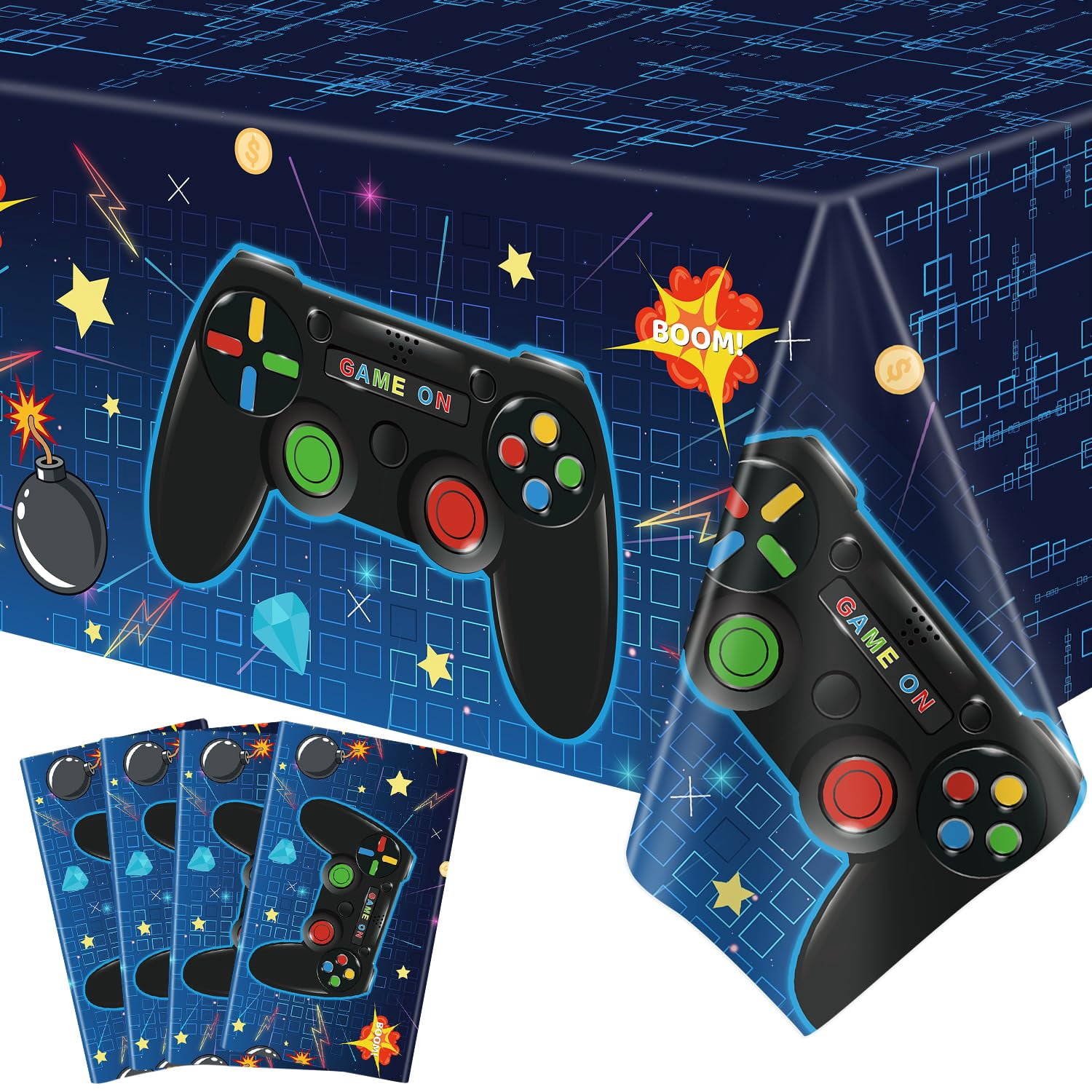 4 Pack Video Game Tablecloth Video Game Birthday Gaming Birthday Party ...