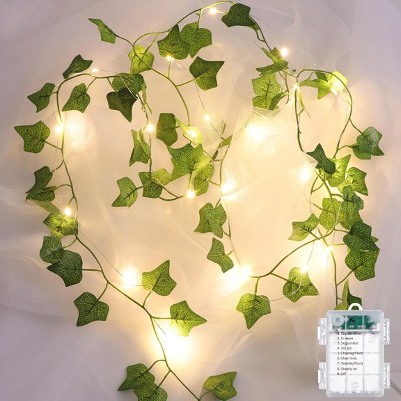 4 Pack Vines with Lights Battery Operated, 6.56ft 20 LED Vines with Fairy Light, Leaf Lights with 8 Modes, Fake Vines Ivy String Lights for Bedroom, Wall, Room, Garden, Party Decor