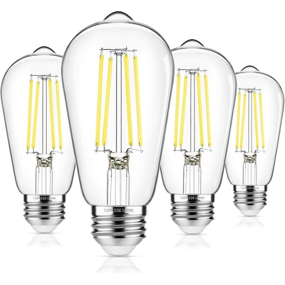 4-Pack Vinta Edison LED Bulbs, 60W Equivalent, 850LM 6W Light Bulb Daylight White 5000K, ST58 Filament E26 Base, Non-Dimmable