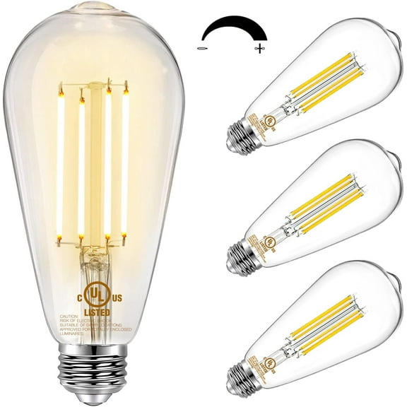 4 Pack Vinta LED Edison Bulbs, E26 Led Bulb 60W Equivalent, Dimmable Led Light Bulbs, High Brightness 800 LM Warm White 2700K, ST58 Antique LED Filament Bulbs, Clear Glass Style for Home
