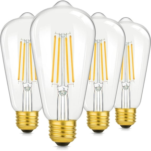 4-Pack Vintage 8W ST64 LED Edison Light Bulbs 100W Equivalent, 1400LM E26 Light Bulbs, 2700K Warm White, Antique Filament LED Bulbs, CRI 90+, Clear Glass, Great Bulb for Home, Bedroom, Non-Dimmable