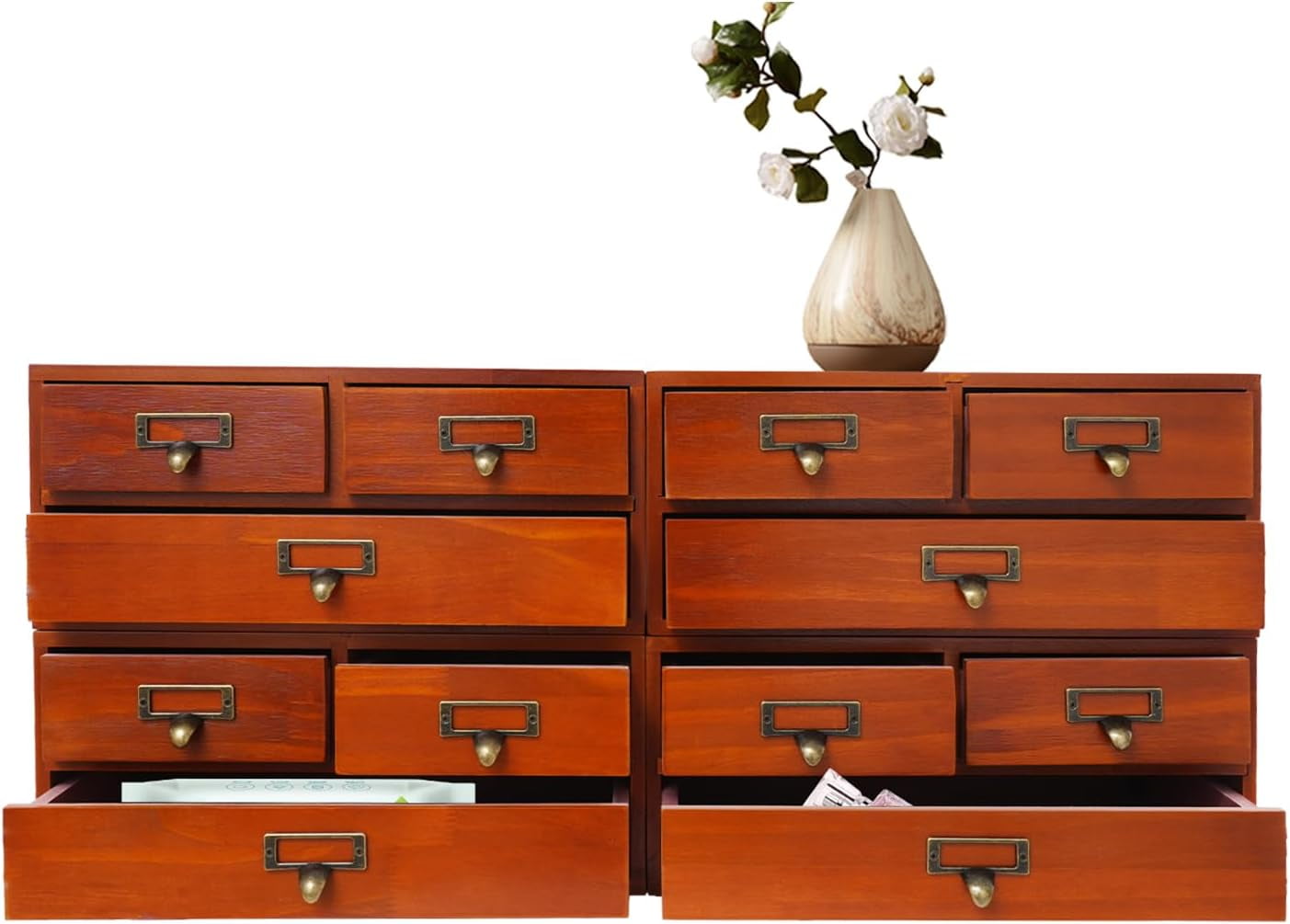 4-Pack Vintage Desktop Apothecary Cabinet w/ 3 Drawers Wooden Desktop ...