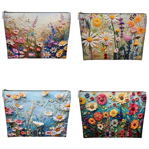 4 Pack Vintage Makeup Bag with Zipper Pouch,Travel Cosmetic Canvas Purse Organizer ,Great Gifts for Women Friends Sister