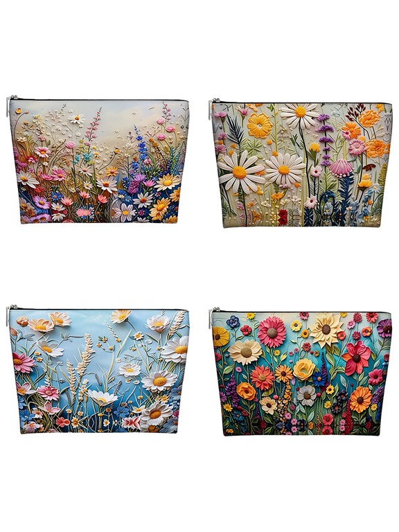 4 Pack Vintage Makeup Bag with Zipper Pouch,Travel Cosmetic Canvas Purse Organizer ,Great Gifts for Women Friends Sister