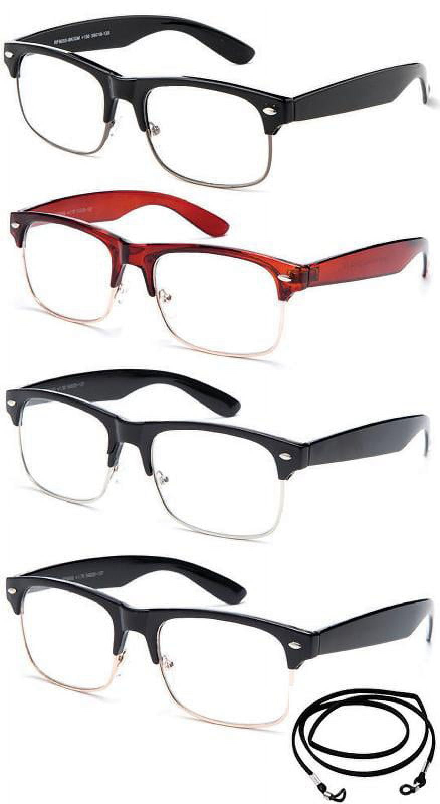 4 Pack Vintage Style Half Rim Large Size Rectangular Reading Glasses