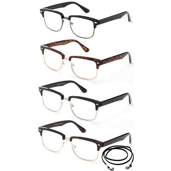4 Pack Vintage Style Half Rim Rectangular Reading Glasses Comfortable Stylish Simple Reader for Men