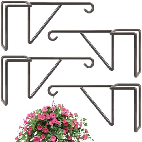 4 Pack Vinyl Fence Hooks, Heavy Duty Durable Brown Fence Plant Hangers for Outdoor, Patio Hooks, Over The Fence Hook for Hanging Plants, Flower Baskets, Bird feeders, Lights, Pool Equipment
