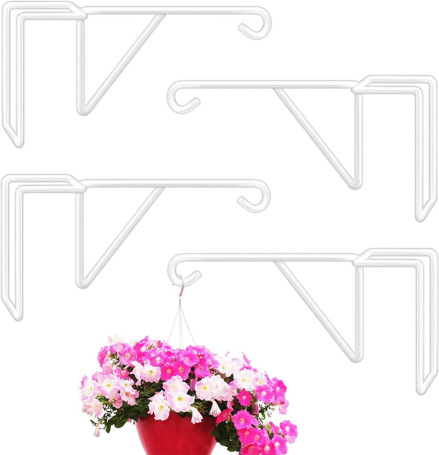 4 Pack Vinyl Fence Hooks, Heavy Duty Durable White Fence Plant Hangers