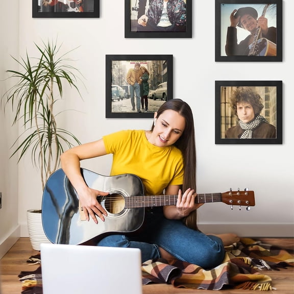 4 Pack Vinyl Record Frame for the Wall, Wall-Mounted Vinyl Record Display Frame, Album Frames for 12x12 Inch LP Album Cover (4 Pack/Black)