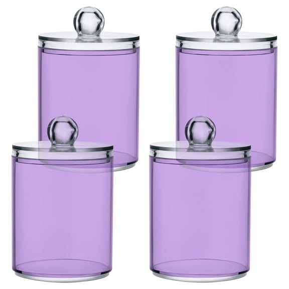 4 Pack Violet Qtip Holder Dispenser Clear Plastic Storage Apothecary Jars for Cotton Swabs Balls Pads Floss