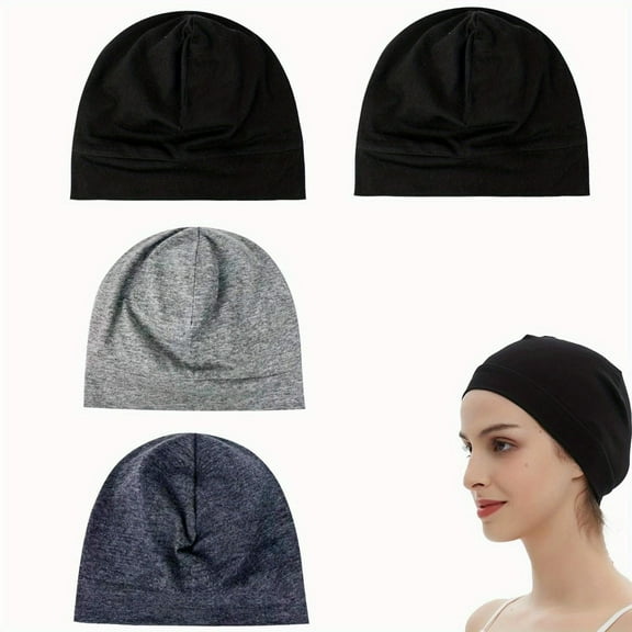 4 Pack Viscose Fiber Wool Hat Lightweight Night Cap Beanies Cap for Men Fashion Accessories
