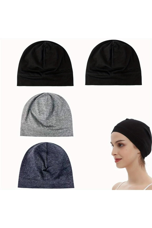 4 Pack Viscose Fiber Wool Hat Lightweight Night Cap Beanies Cap for Men Fashion Accessories