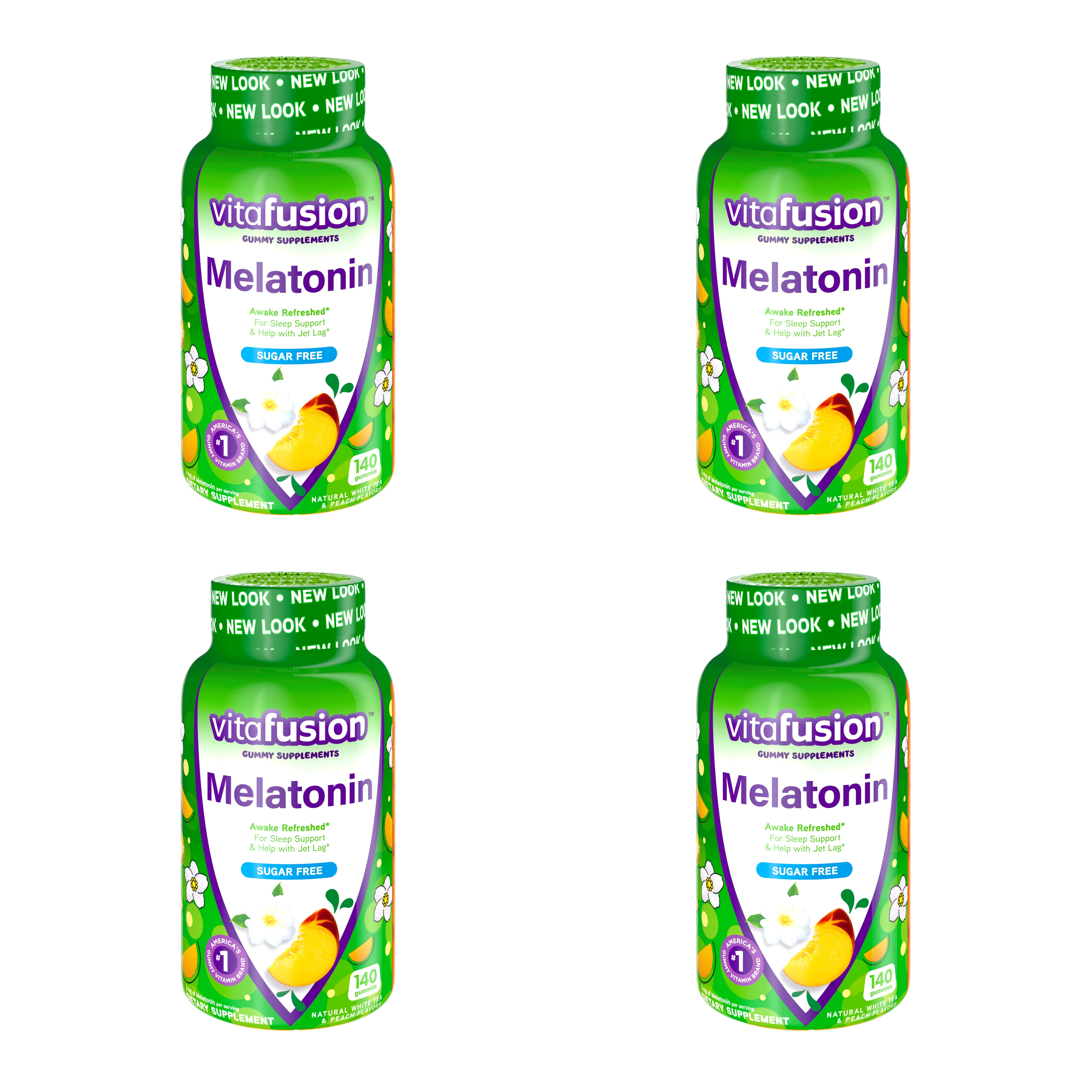 4 Pack Vitafusion Melatonin Gummy Supplement 3mg White Tea & Peach 140 Gummies