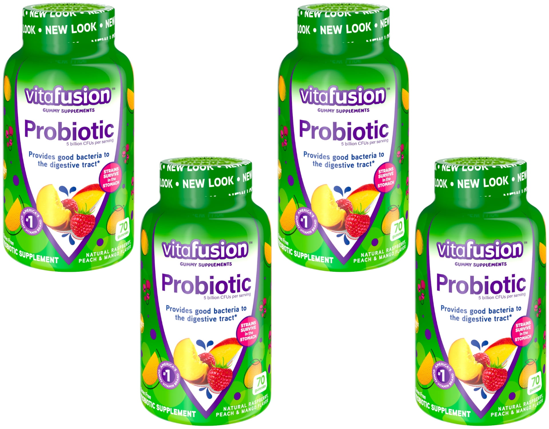 4 Pack Vitafusion Probiotic Gummy Supplement Raspberry Peach Mango 70