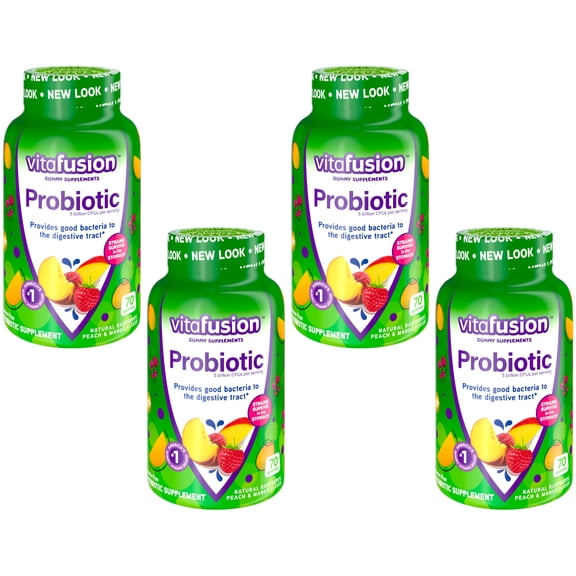 4 Pack Vitafusion Probiotic Gummy Supplement Raspberry Peach Mango 70 Gummies