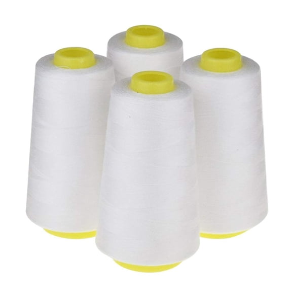 4-Pack WHITE All Purpose Sewing Thread Cones (3000 Yards Each) of High Tensile Polyester Thread Spools for Sewing, Quilting