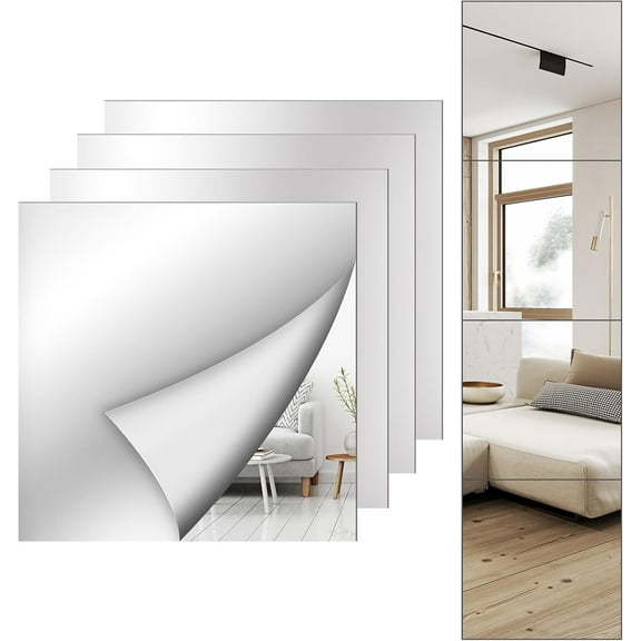 4 Pack Wall Mirror, 7.88 x 7.88 Inch Acrylic Mirror Tiles, Shatterproof Flexible Plastic Mirror Sheets for Bedroom Home Gym Door