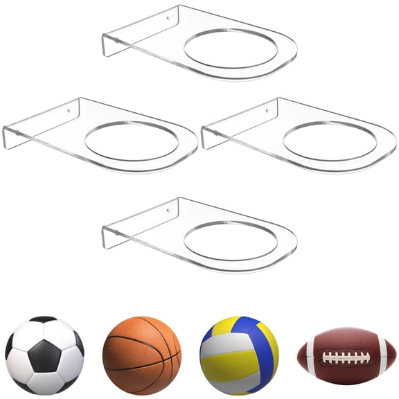 4 Pack Wall Mount Acrylic Ball Display Rack, 7.9 in Clear Ball Storage Hanger, Ball Holder Basketball Holder, Soccer, Volleyball, Football Display and Collection