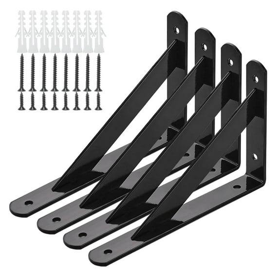 4 Pack Wall Mount L Type Steel Bracket For Floating Shelf 8 Inch X 5 Inch Dimensions Metal With 110 Lb Max Load Capacity Per Pair Pre-Drilled 1/4" Holes And Complete