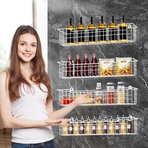 4-Pack Wall Mount Spice Rack, Metal Seasoning Organizer for Kitchen Cabinet, Pantry & RV Storage, Space-Saving Design, White