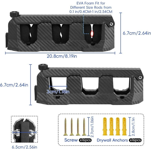 4-Pack Wall Mounted Fishing Rod Holder with EVA Foam, Vertical Storage for Garage, Boat, Ceiling