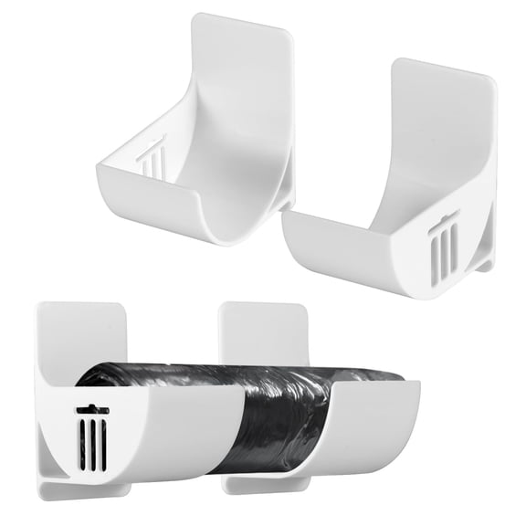 4 Pack Wall Mounted Trash Bag Holder, 2.5 Inch Plastic Garbage Bag Storage Rack, Self Adhesive Kitchen Organizer for Small Trash Bag Rolls, Bathroom, Laundry Room, White