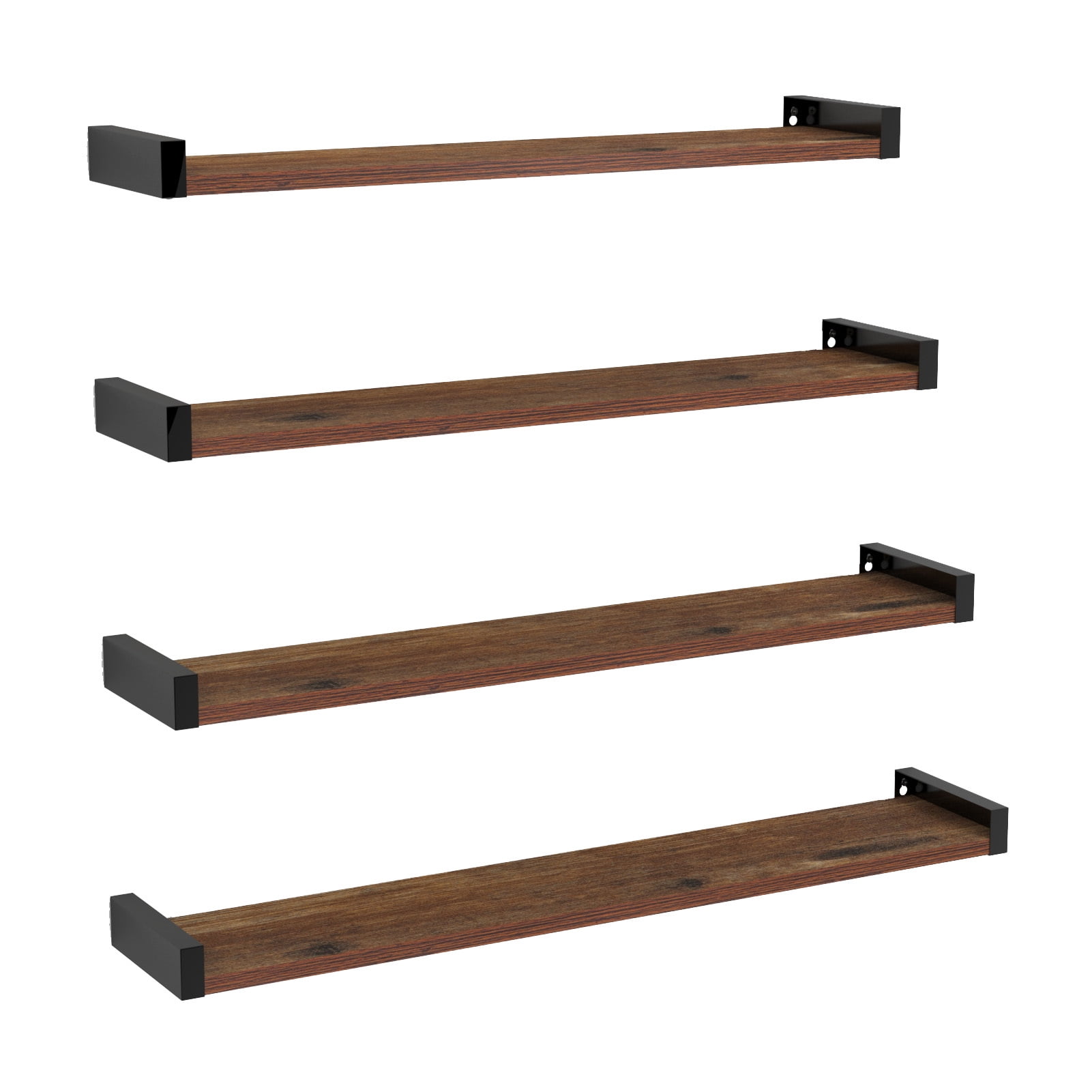4 Pack Wall Shelf, Brown Rustic Floating Shlef for Kitchen Living Room Bathroom Office in 4