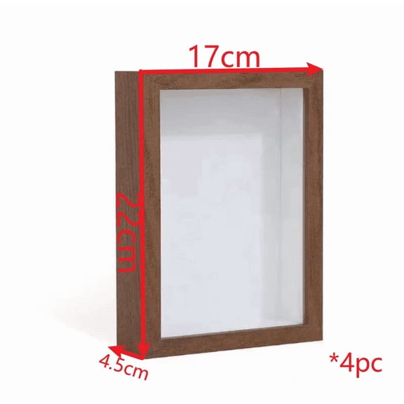 4 Pack Walnut Deep Shadow Box Frame Set, 8 x 6 Inch Interior Display Area, Wood Hollow Display Case with Tempered Glass, Stand & Wall Mount for DIY Crafts, Dried Flowers, Photos, Medals