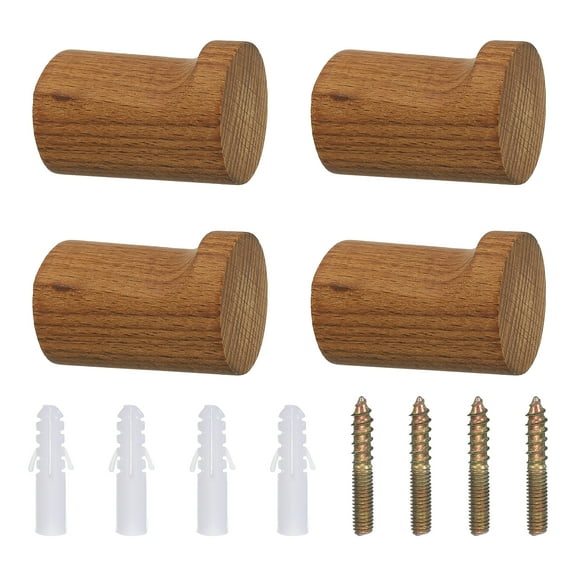 4 Pack Walnut Wood Wall Hooks, Simple and Stylish Coat Rack, Round Coat Hook, Wall-Mounted Entrance Hook with Screws, Can Hang Towels, Hats, Clothes, Keys