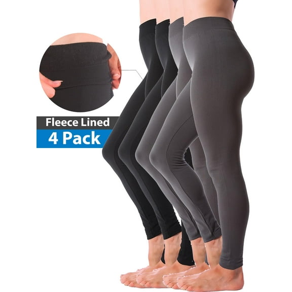 4-Pack Kuda Moda Women's Winter Warm Fleece Lined Thick Brushed Full Length Legging Thermal Pants