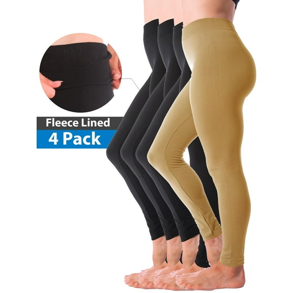 4-Pack Kuda Moda Women's Winter Warm Fleece Lined Thick Brushed Full Length Legging Thermal Pants