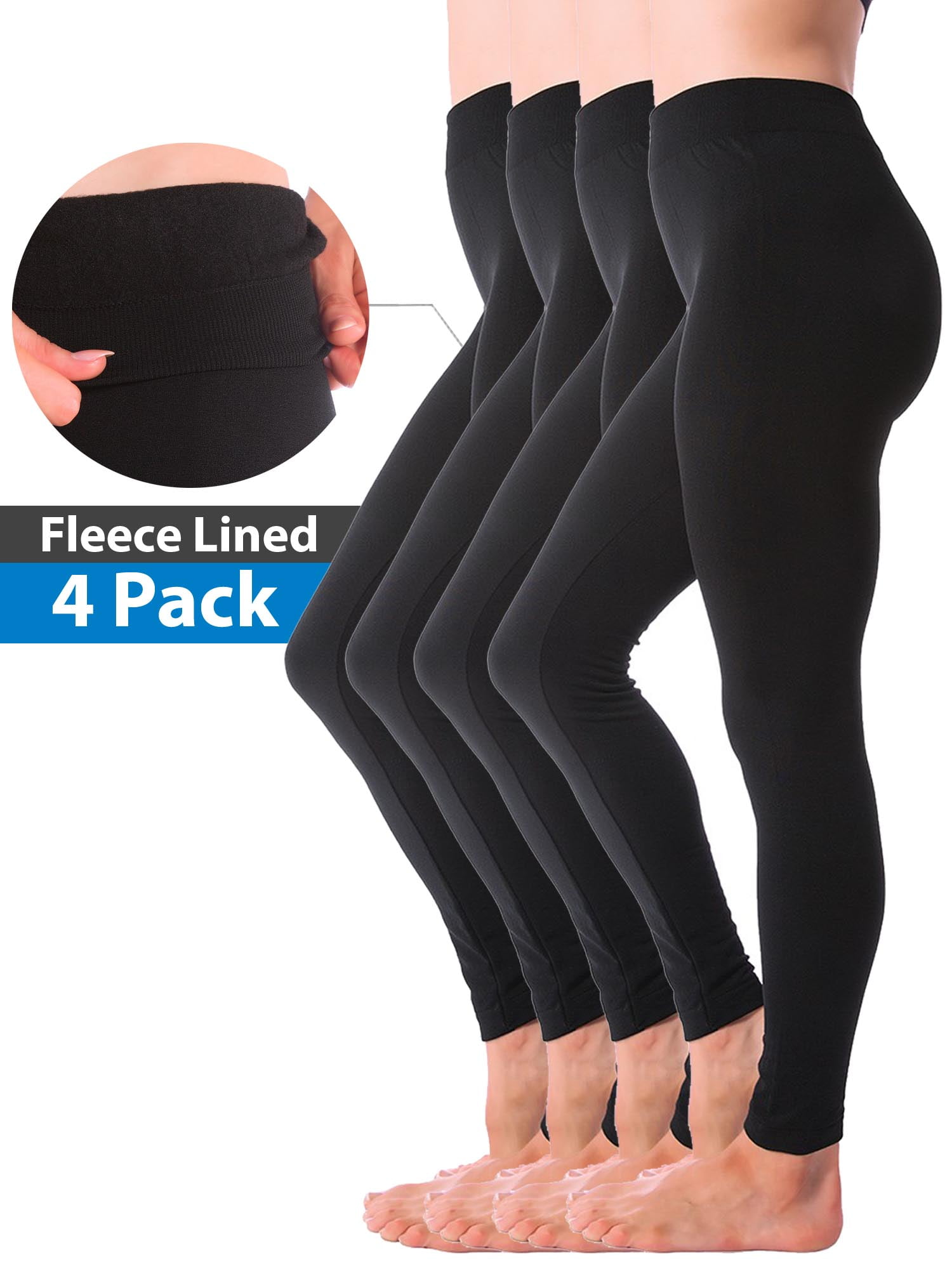 4-Pack Warm Fleece Lined Thick Brushed Full Length Leggings Tights 