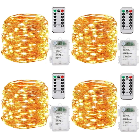 LED Fairy Lights Battery Operated - Copper Wire String Lights with 8 Modes | Twinkle Lights for Bedroom Wedding Party Patio Garden Tree Christmas Decorations(4 Pack)