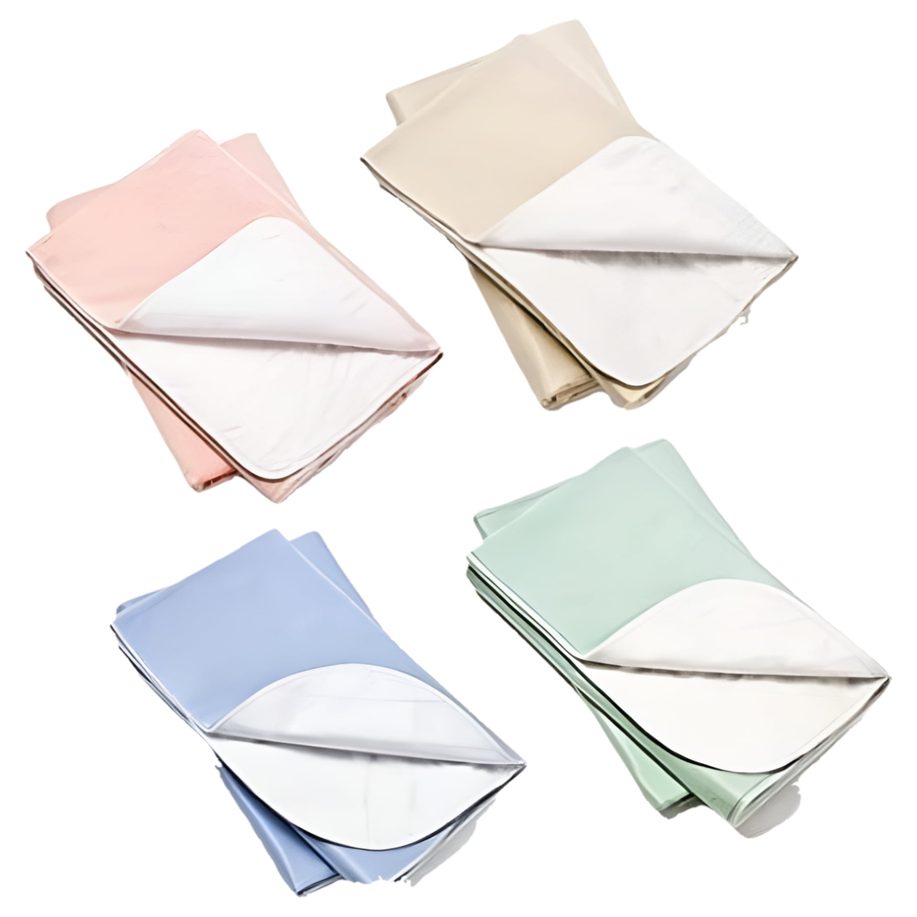 4 Pack Washable Bed Pads/Reusable Incontinence Underpads 18x24 - Blue, Green, Tan and Pink - Ideal for Children and Adults Wholesale Incontinence Protection / Cloth Chucks Bed Pads Washable