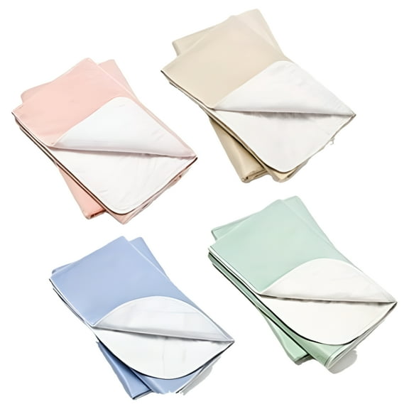 4 Pack Washable Bed Pads/Reusable Incontinence Underpads 18x24 - Blue, Green, Tan and Pink - Ideal for Children and Adults Wholesale Incontinence Protection / Cloth Chucks Bed Pads Washable